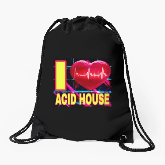 I LOVE ACID HOUSE YELLOW FONTS Drawstring Bags