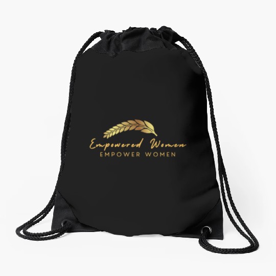 Black and Gold Empowered Women Drawstring Bags