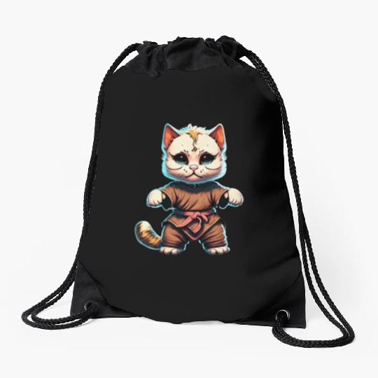 Feline Warrior: The Kung Fu Cat Drawstring Bags