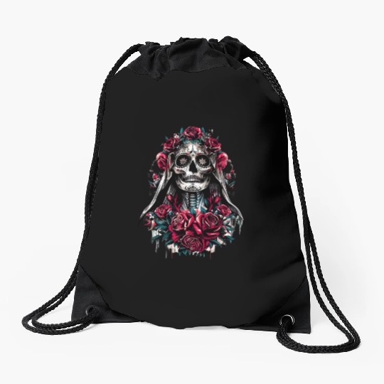 la Santa Muerte Saint Death Mexican Folklore skull Drawstring Bags