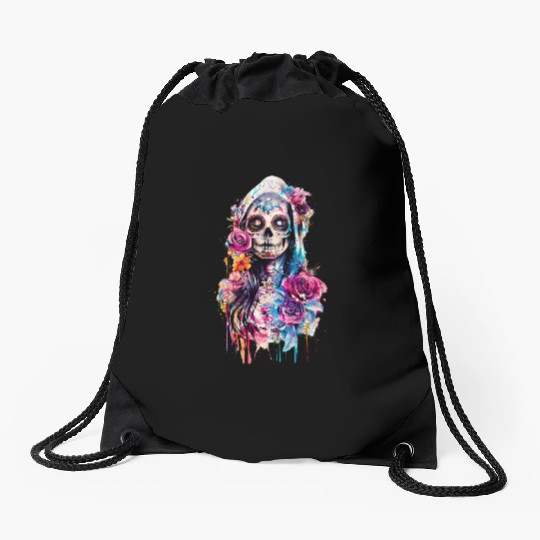 Santa Muerte Saint Mexican Folklore Dead Skull Drawstring Bags