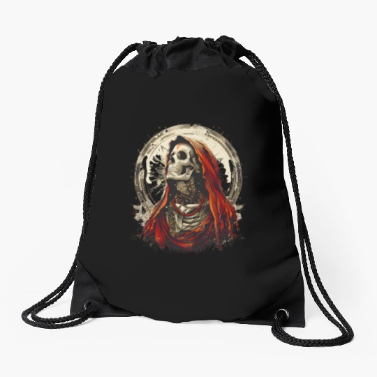 Santa Muerte Saint Death Mexican Sugar Skull Drawstring Bags