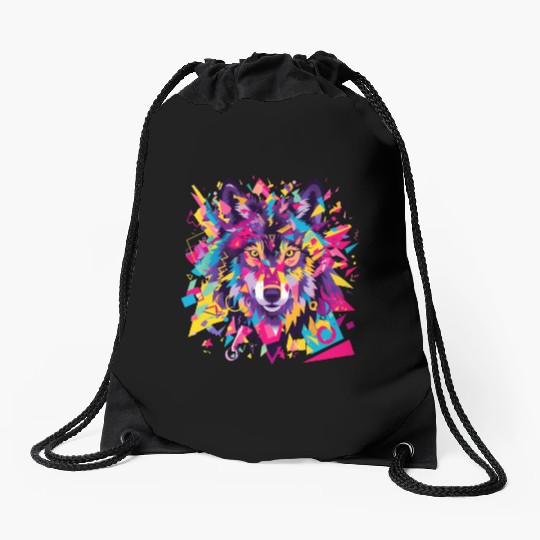 Majestic Pop Art Alpha Wolf - Vibrant Cool Drawstring Bags