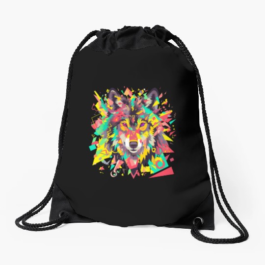 Majestic Pop Art Alpha Wolf - Vibrant Warm Drawstring Bags
