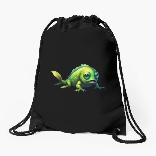 Monster Fish Green Color Crawling on the Seabed Drawstring Bags