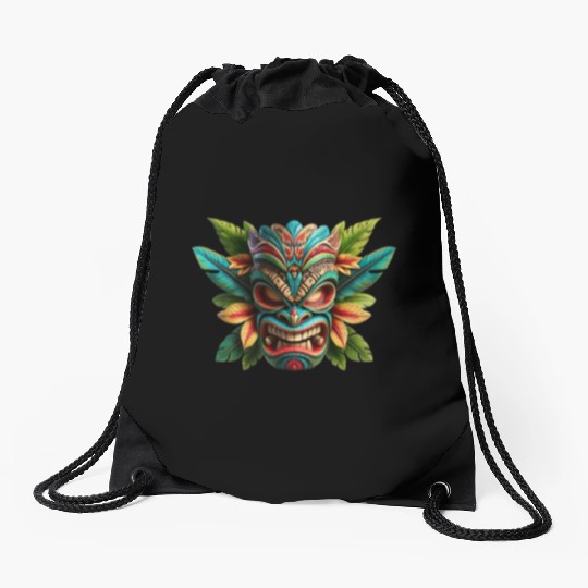 Tropical Tiki Warrior Drawstring Bags