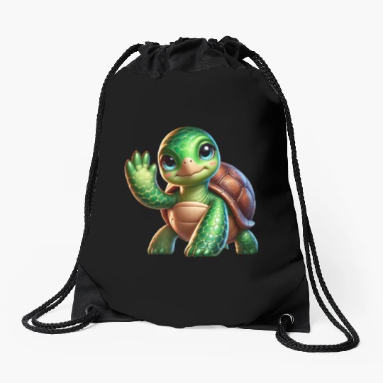 Adorable Waving Turtle Drawstring Bags