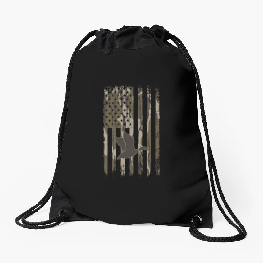 Bottomland Camo Duck Hunting American Flag USA Drawstring Bags