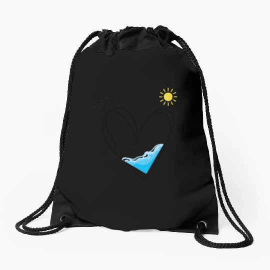 Heart with water and sun Drawstring Bags