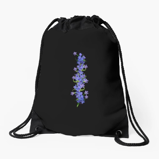 evergreen blue flowers blue blooms Drawstring Bags