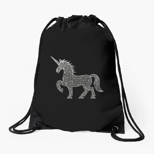 Celtic Unicorn Line Art Tattoo Drawstring Bags