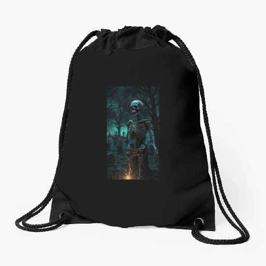 Rising Skeleton in the Graveyard Drawstring Bags
