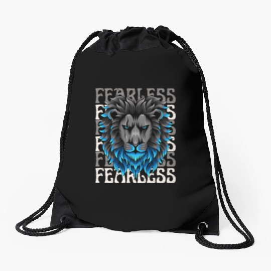 Black Blue Illustrative Fearless Drawstring Bags