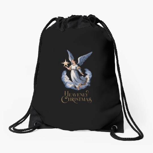 Heavenly Christmas Angel with Star Holiday Art Drawstring Bags