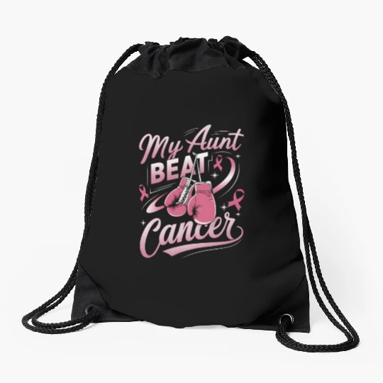 My Aunt Beat Cancer Breast Cancer Awareness Drawstring Bags