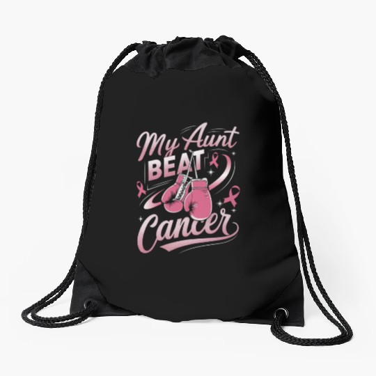 My Aunt Beat Cancer Breast Cancer Awareness Drawstring Bags