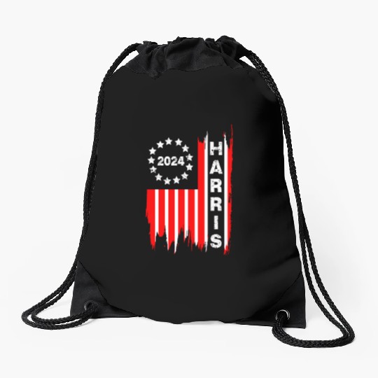 Kamala Harris 2024 PNG Vintage Us Flag Drawstring Bags