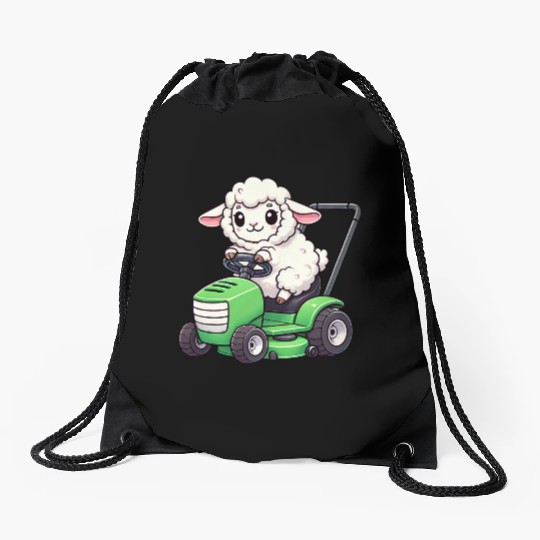 Funny sheep lawn mower farmer lamb grass Drawstring Bags