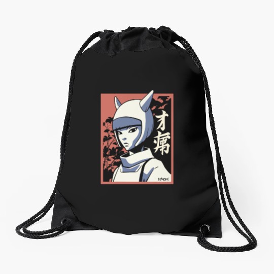 Edo Cat Girl: Samurai Ninja Drawstring Bags
