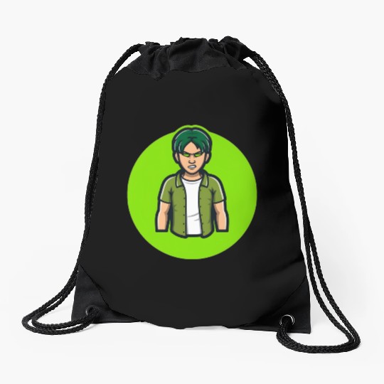 Green Angry Boy Gaming Mascot Avatar Drawstring Bags