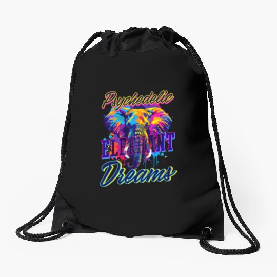 Elephant Psychedelic Elephant Dreams Drawstring Bags