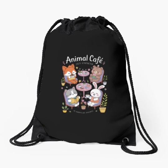 Furry Friends Café Drawstring Bags
