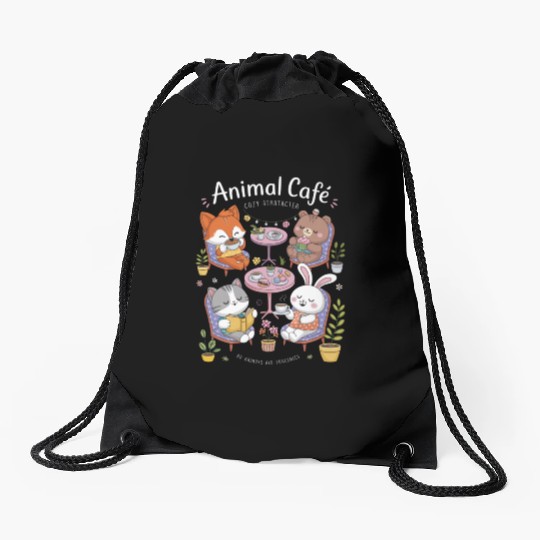 Furry Friends Café Drawstring Bags