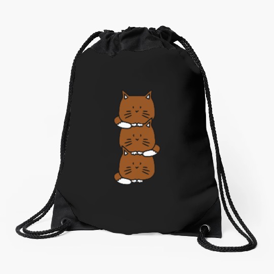 3 Cute Cats On Each Other Tower Three Friends Team Drawstring Bags