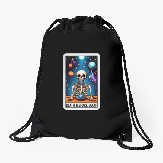 Tarot Card Collection - Death Before Decaf Drawstring Bags