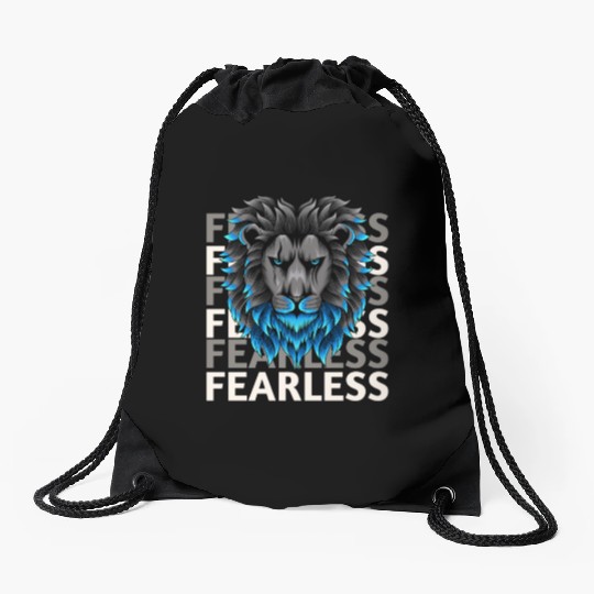 fearless lion design Drawstring Bags