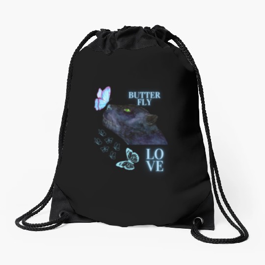 black panther lover butterfly Drawstring Bags