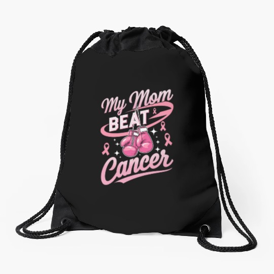 My Mom Beat Cancer Breast Cancer Awareness Drawstring Bags