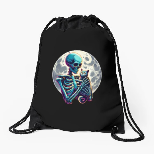 Skeleton Cute Cat Skull Kitty Halloween Drawstring Bags