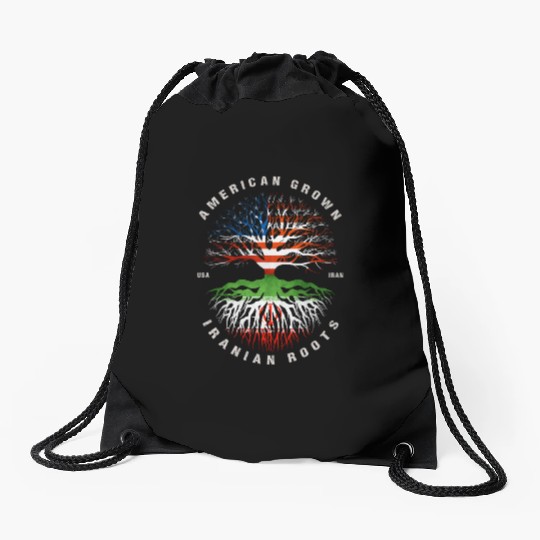 American Grown Iranian Roots Iran Flag Drawstring Bags