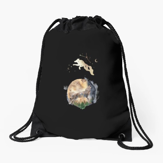 Wolf Moon Magic Drawstring Bags