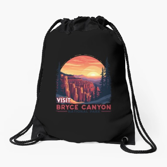 Bryce Canyon National Park Retro Illustraion V 01 Drawstring Bags