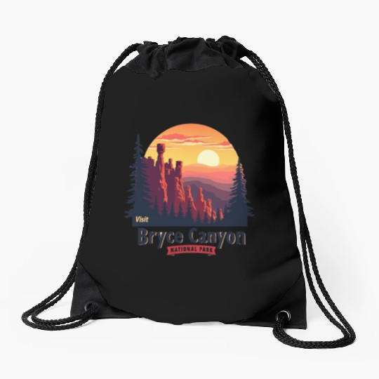 Bryce Canyon National Park Retro Illustraion V 02 Drawstring Bags