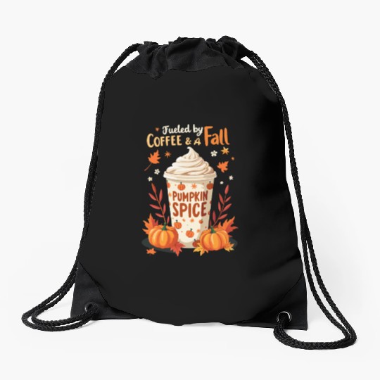 Fueled by Coffee & Fall Vibes Drawstring Bags