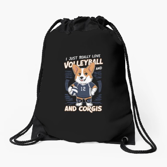 Love Volleyball and Corgis Design Drawstring Bags