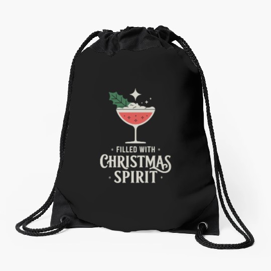 Filled With Christmas Spirit Festive Cocktail Vibe Drawstring Bags