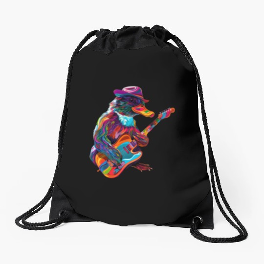 Platypus Mammal Guitar Cowboy Hat Popart Drawstring Bags