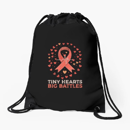 CHD Awareness Tiny Hearts, Big Battles Drawstring Bags