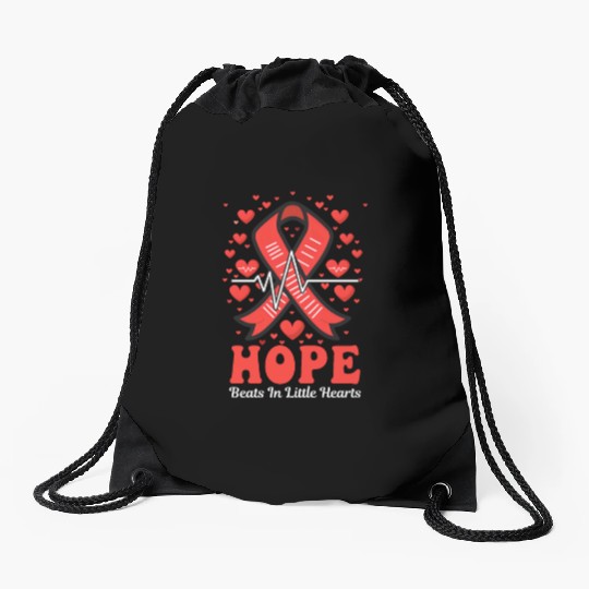 CHD Awareness Hope Beats In Little Hearts Drawstring Bags