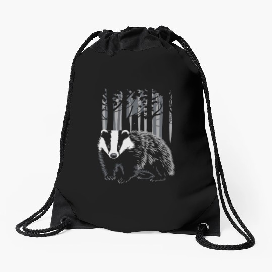 Cottagecore Forest Badge Scene Drawstring Bags