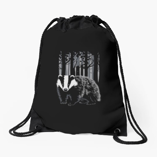 Cottagecore Forest Badge Scene Drawstring Bags