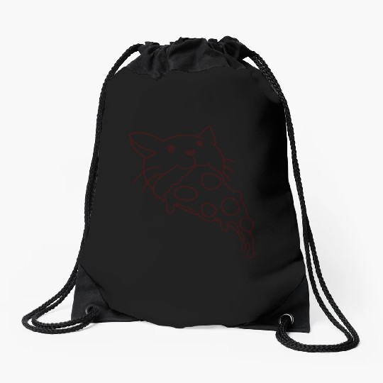 Cat Eats Yummy Salami Pizza Hunger Fast Food Mouth Drawstring Bags