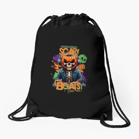 Pumpkin Madness Scary Beats Halloween DJ Design Drawstring Bags
