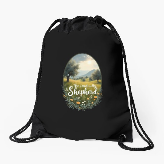 The Lord Is My Shepherd Peaceful Christian Artwork Drawstring Bags