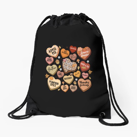 fall candy hearts Drawstring Bags