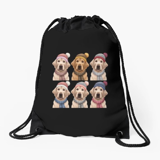 Winter Golden Retriever Drawstring Bags